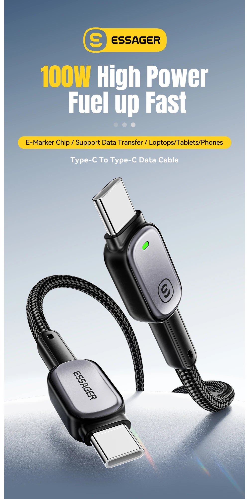 USB-C to USB-C Cable with LED Display 100W - Smart Fast Charging Cable | Universal Devices