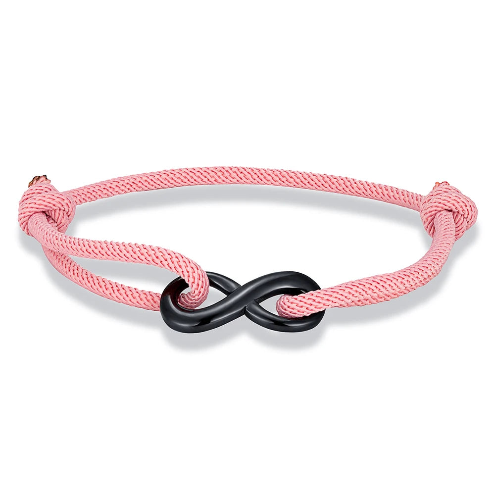 Infinity Duo Bracelet Adjustable Black Rope & Steel