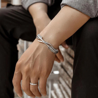 Feather Cuff Bracelet Adjustable Metal Bangle for Men & Women