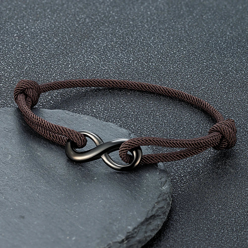 Infinity Duo Bracelet Adjustable Black Rope & Steel