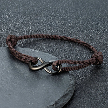 Infinity Duo Bracelet Adjustable Black Rope & Steel