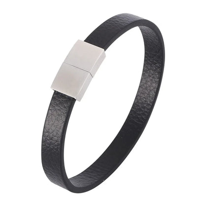 Leather Cross Bracelet - Stainless Steel Charm