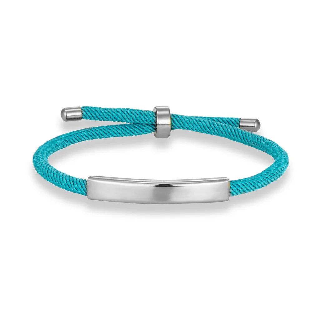 Custom Engraved Rope Bracelet - Stainless Steel, Adjustable, 15 Colors, Personalized