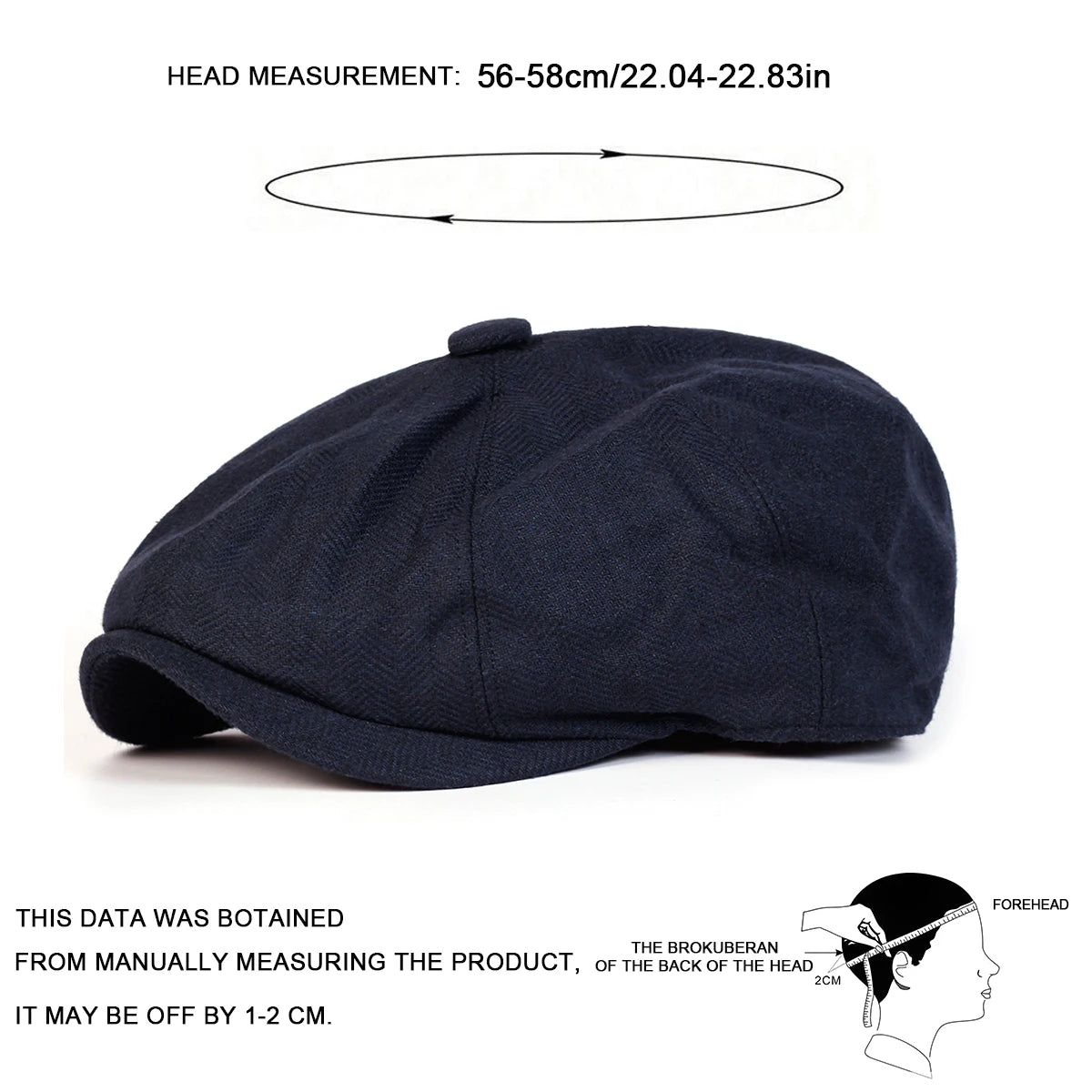 Retro Herringbone Newsboy Cap - British Painter's Beret Unisex