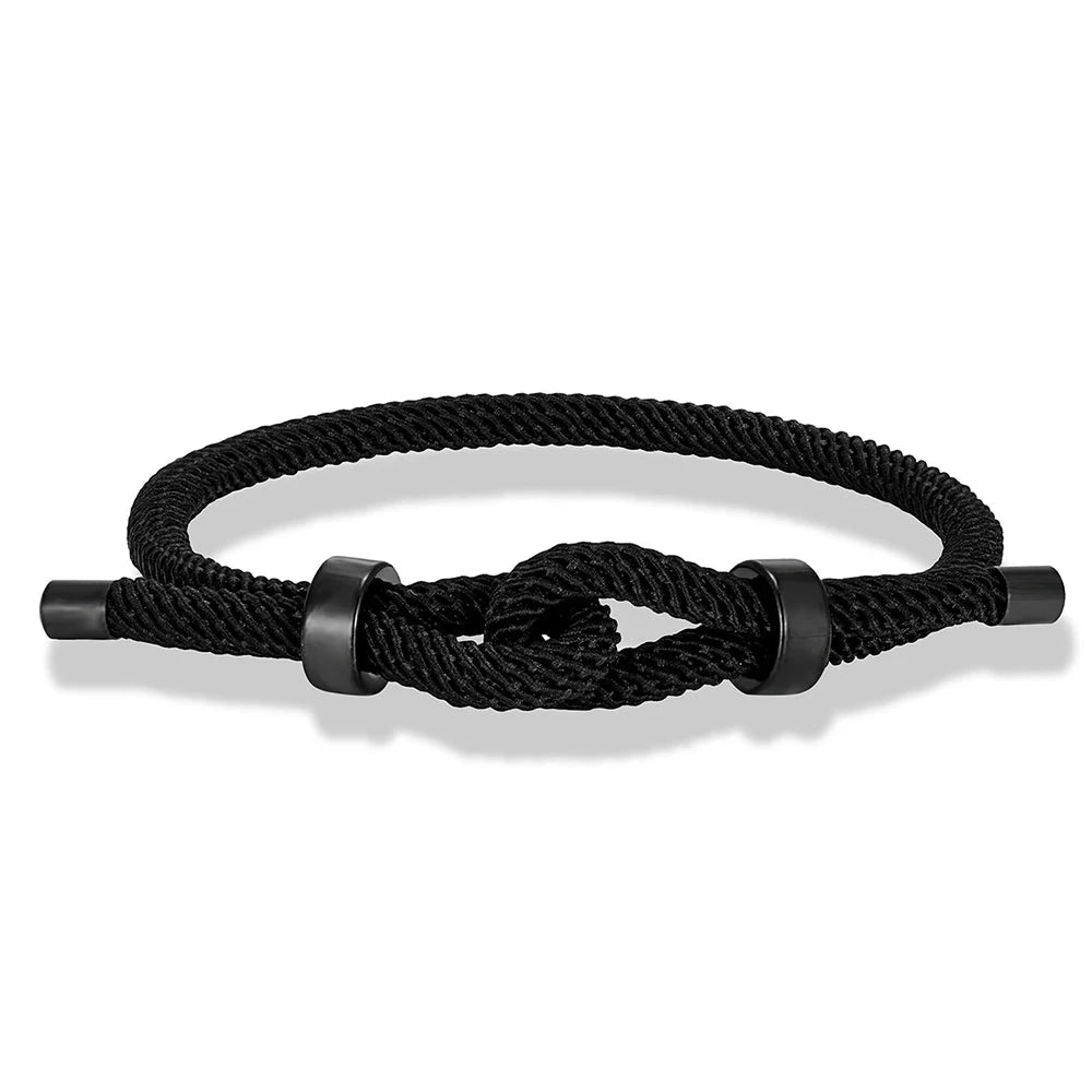 Adjustable Rope Bracelet Black Steel Charm, Waterproof & Durable deideas