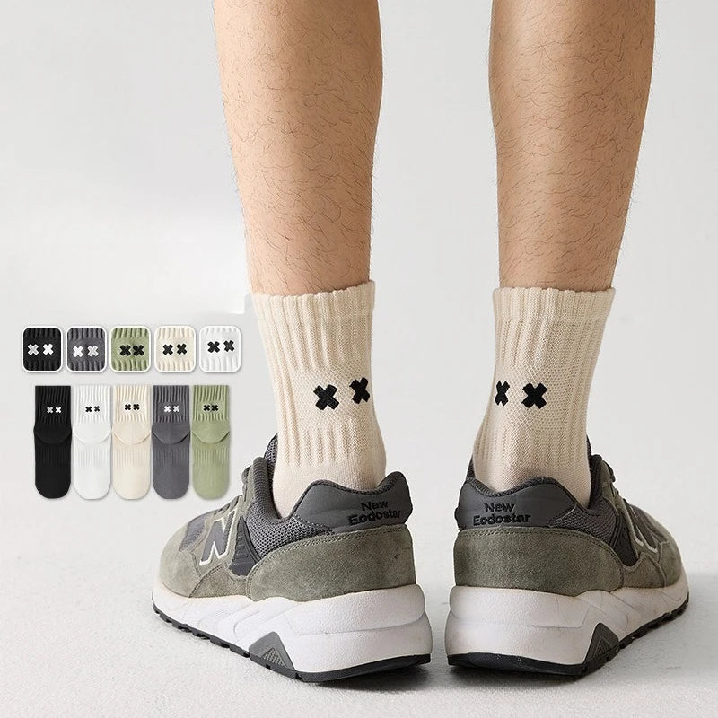 Cotton Crew Socks 5-Pack - Mixed Colors, Antibacterial, One Size, Unisex