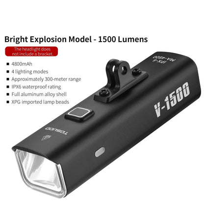 Rechargeable Bike Light - Up to 1500 Lumens, IPX6, 4800mAh, USB, 6 Models