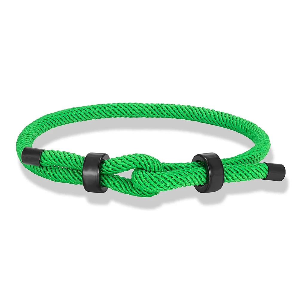 Adjustable Rope Bracelet Black Steel Charm, Waterproof & Durable deideas