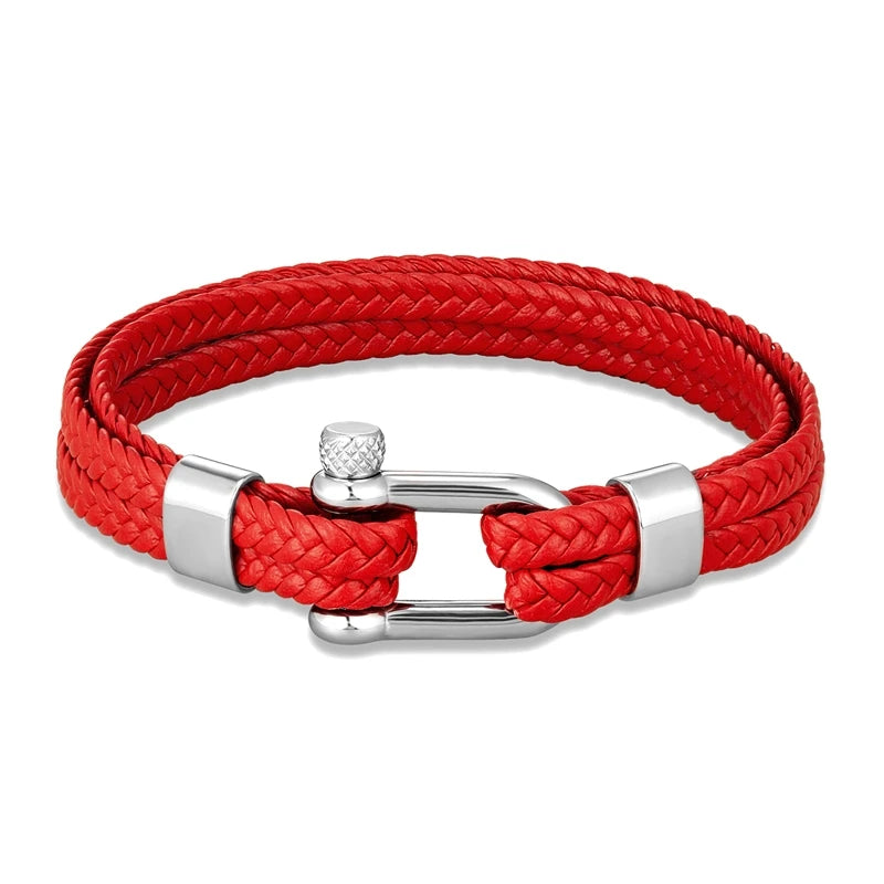 Pulsera Náutica de Ancla - Cuero Trenzado, Acero Inoxidable, 5 Colores, 3 Tallas, Unisex
