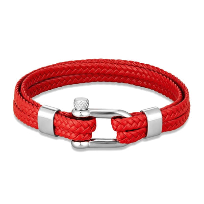 Pulsera Náutica de Ancla - Cuero Trenzado, Acero Inoxidable, 5 Colores, 3 Tallas, Unisex