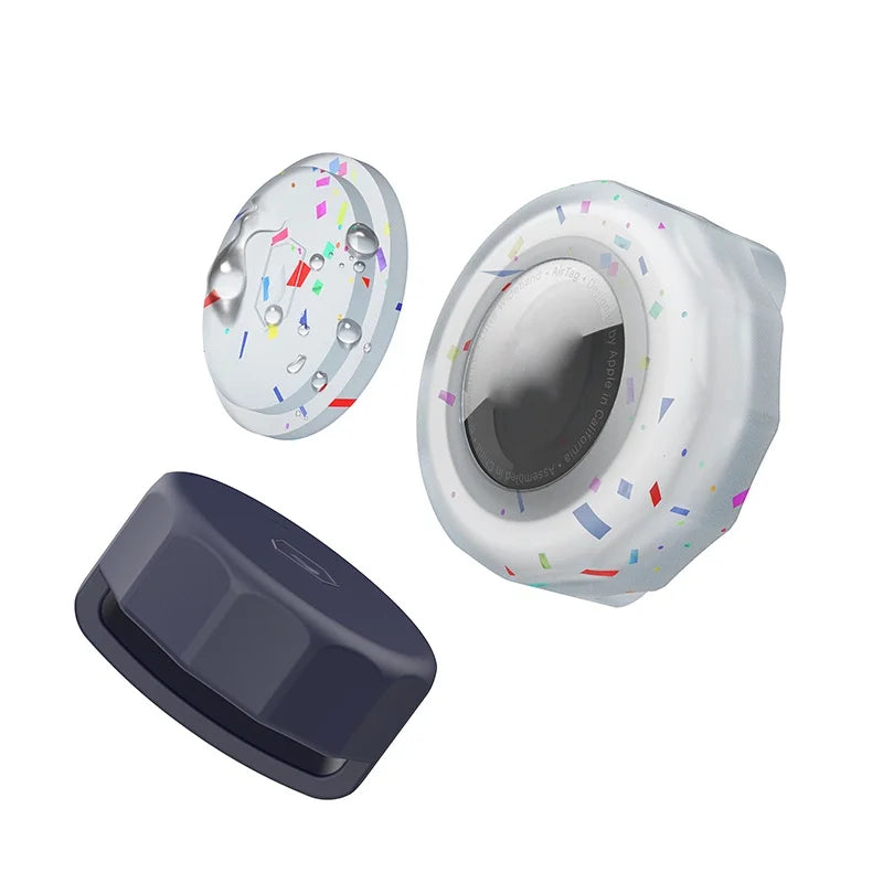 Three electronic devices with colorful sprinkles on a white background