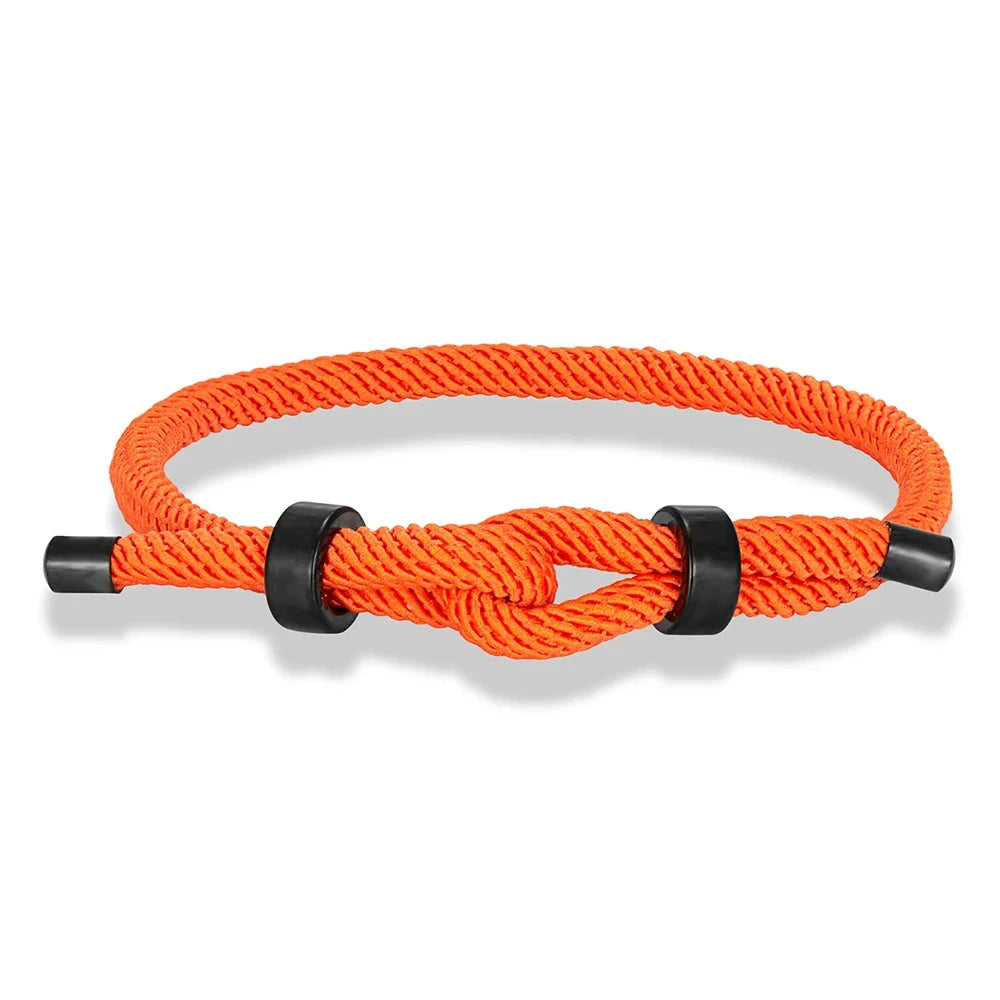 Adjustable Rope Bracelet Black Steel Charm, Waterproof & Durable deideas