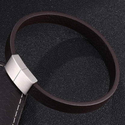 Leather Cross Bracelet - Stainless Steel Charm