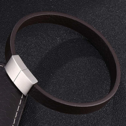 Pulsera de piel con cruz - Dije de acero inoxidable