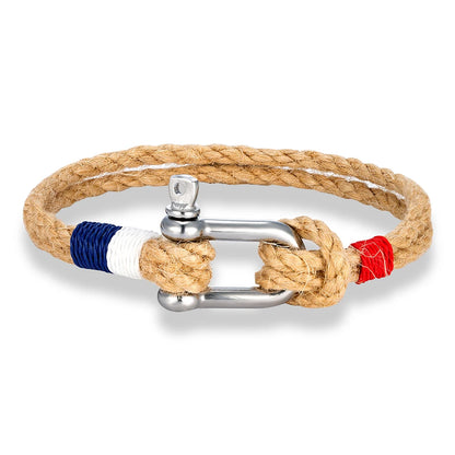 Hemp Rope Bracelet - Stainless Steel Shackle