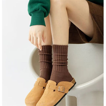 Calcetines Retro Gruesos de Algodón – Tripulantes de Punto de Media Caña para Hombre (Negro / Beige / Café)