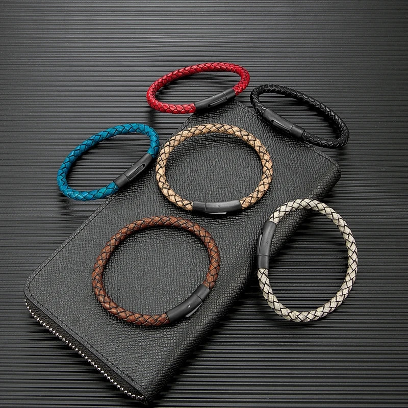 Braided Leather Bracelet with Magnetic Clasp - Premium Golf Accessory