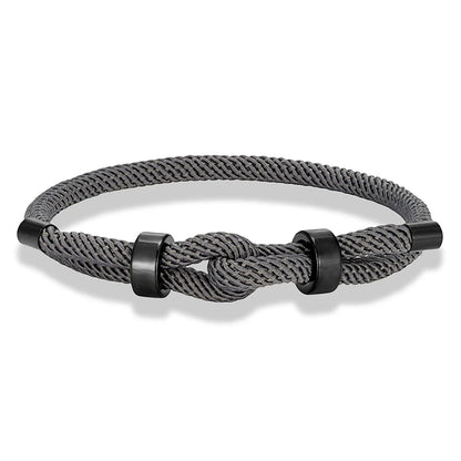 Adjustable Rope Bracelet Black Steel Charm, Waterproof & Durable deideas