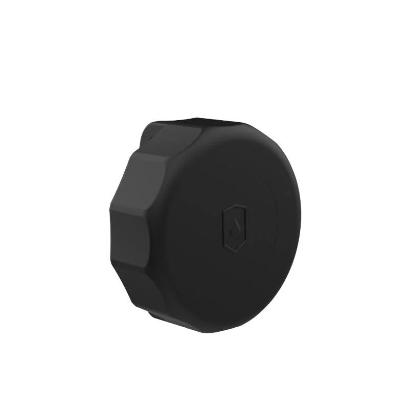 A protective and waterproof case for an Apple AirTag, displayed in disassembled parts, including a clear body with color speckles, a black anti-loss support, and a blue transport bag.