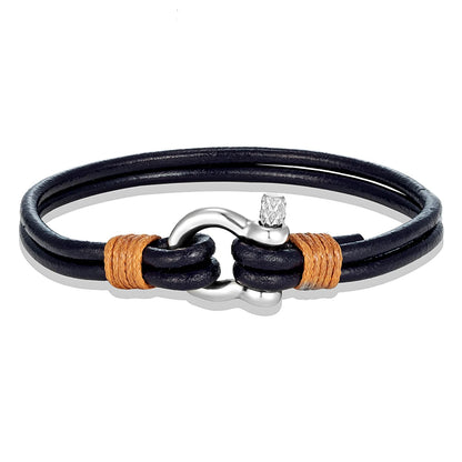 Horseshoe Shackle Leather Bracelet - Stainless Steel
