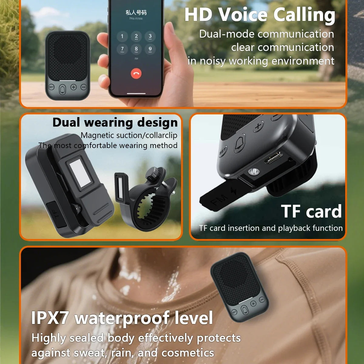 Outdoor Waterproof Portable Wireless Bluetooth Speaker 2-in-1 Multi-Functional Back Clip Cycling Soundbox with FM Radio TWS TF deideas