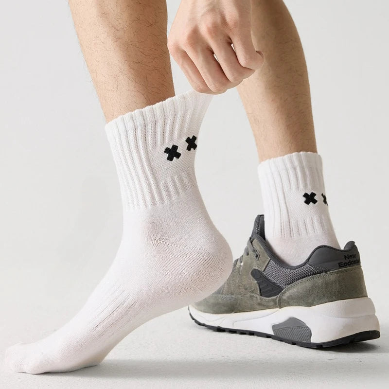 Cotton Crew Socks 5-Pack - Mixed Colors, Antibacterial, One Size, Unisex
