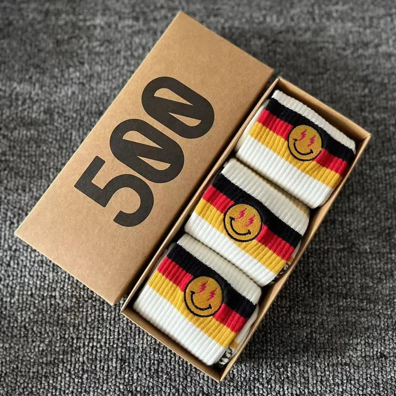 Striped Cotton Socks 3-Pack Gift Box – Unisex Skateboarding & Street Style