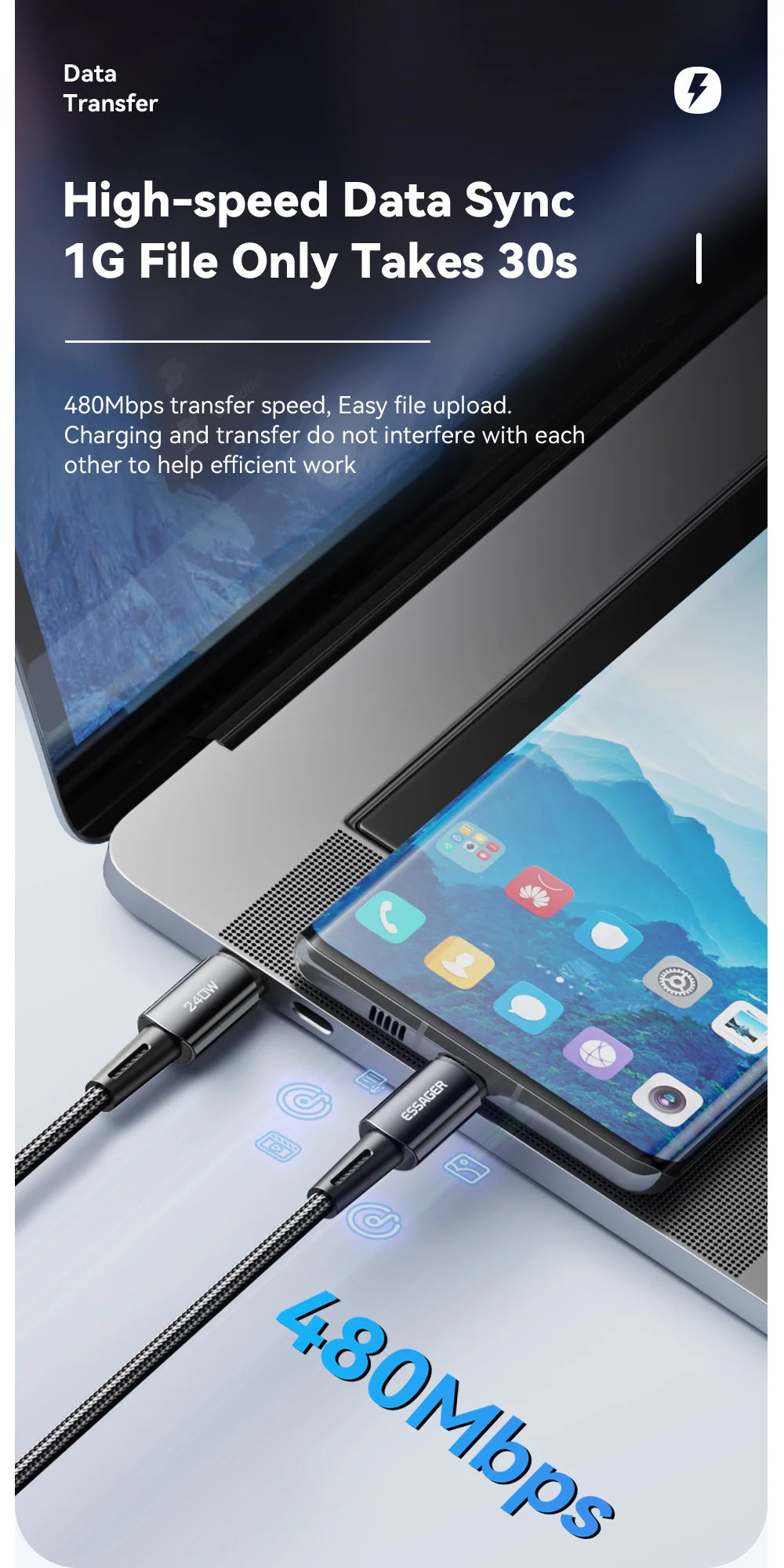 Cable USB-C a USB-C 240W - Carga Rápida 6A, PD 3.1