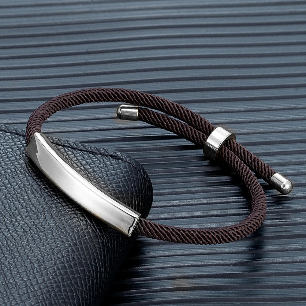 Custom Engraved Rope Bracelet - Stainless Steel, Adjustable, 15 Colors, Personalized
