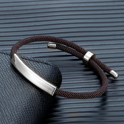 Custom Engraved Rope Bracelet - Stainless Steel, Adjustable, 15 Colors, Personalized