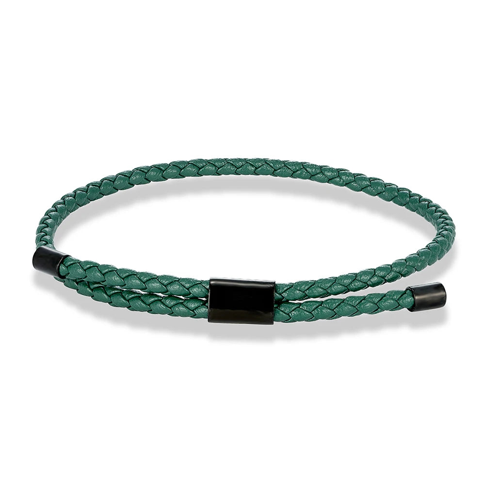 Braided Leather & Steel Adjustable Bracelet – Unisex Charm Style