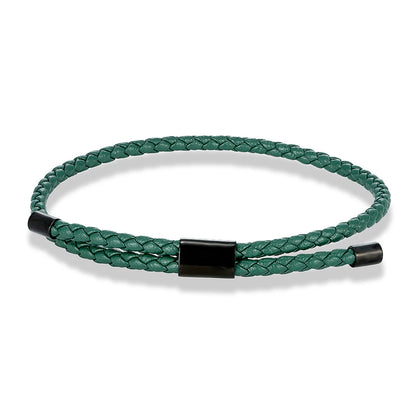 Braided Leather & Steel Adjustable Bracelet – Unisex Charm Style