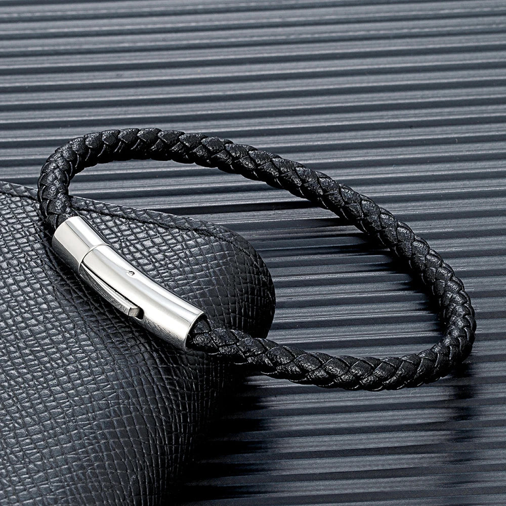 Braided Leather Bracelet - Magnetic Clasp Wristband for Men & Women