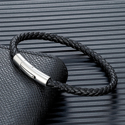 Braided Leather Bracelet - Magnetic Clasp Wristband for Men & Women