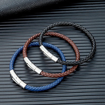 Braided Leather Bracelet - Magnetic Clasp Wristband for Men & Women