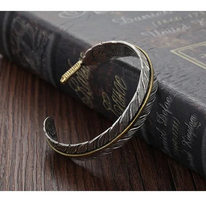 Wild Spirit Feather Cuff  Adjustable Silver Bracelet for Men deideas