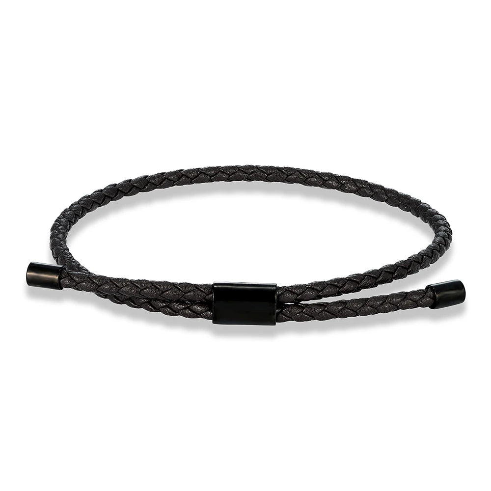 Braided Leather & Steel Adjustable Bracelet – Unisex Charm Style