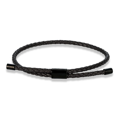 Braided Leather & Steel Adjustable Bracelet – Unisex Charm Style