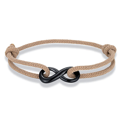Infinity Duo Bracelet Adjustable Black Rope & Steel