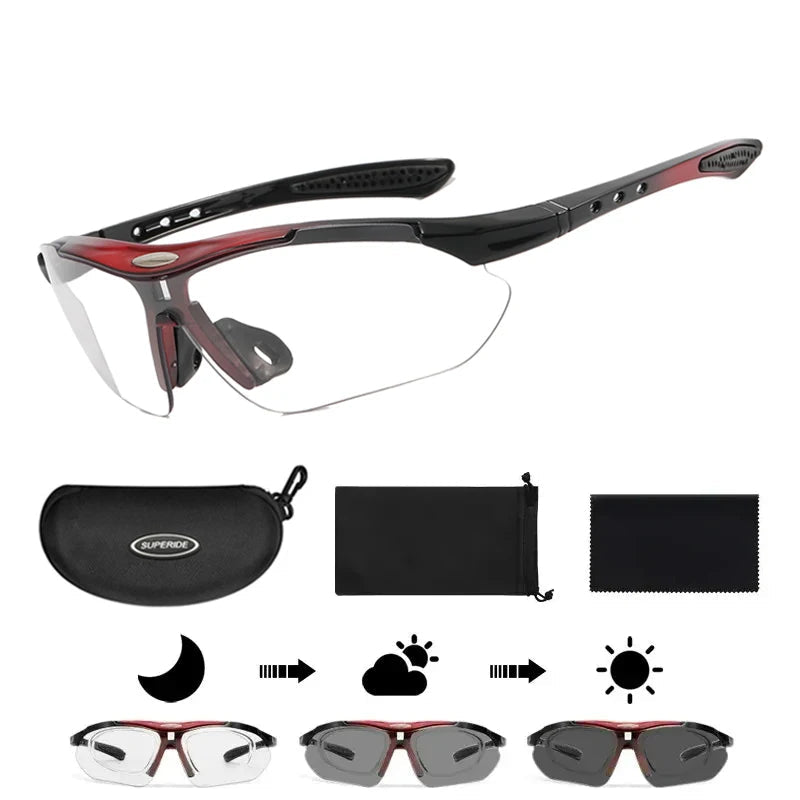 Photochromic Cycling Sunglasses - UV400, 152mm Wide, CE Certified, With/Without Case