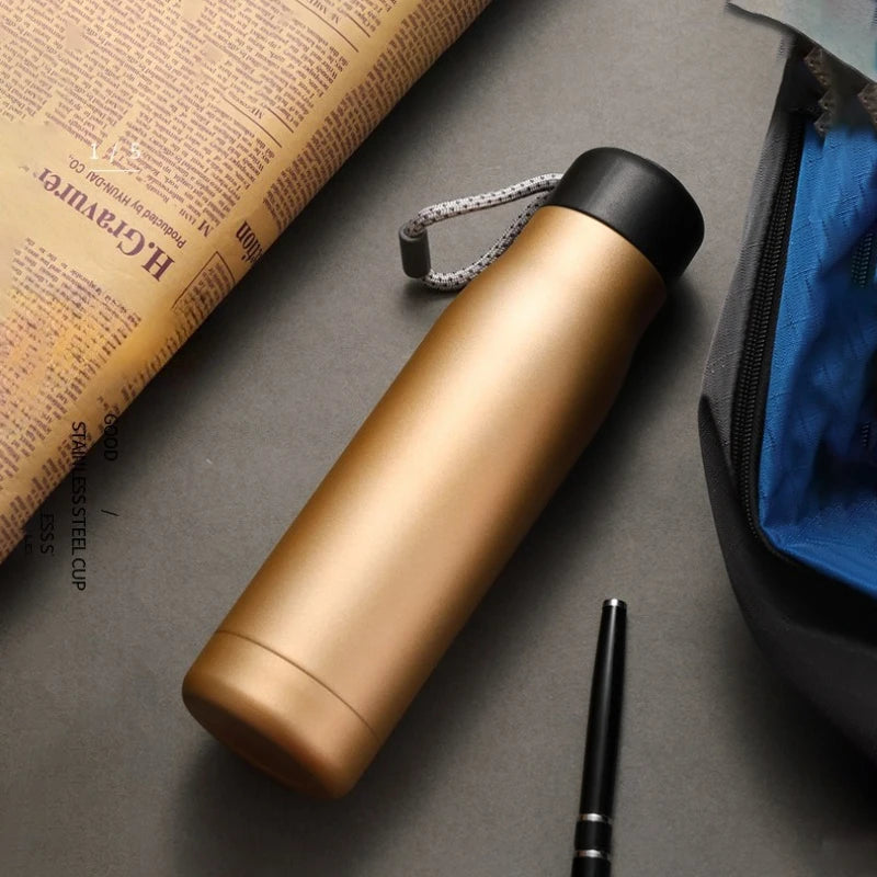 Vacuum Thermos Bottle - Stainless Steel, 550ml, Carry Rope, 5 Colors, Hot & Cold