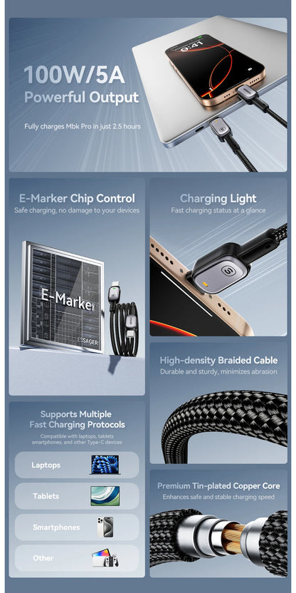 USB-C to USB-C Cable with LED Display 100W - Smart Fast Charging Cable | Universal Devices