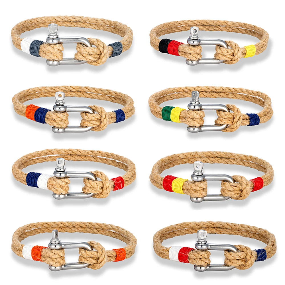 Hemp Rope Bracelet - Stainless Steel Shackle