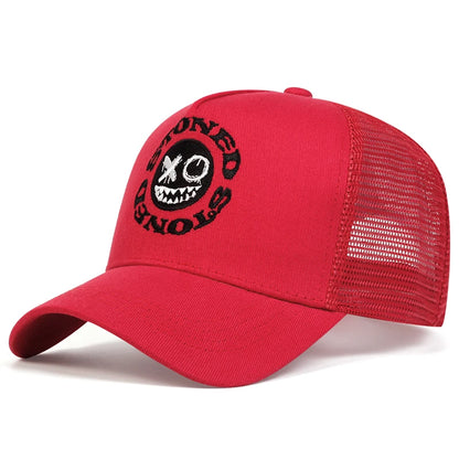 Smiley Face Embroidery Baseball Cap - Mesh Trucker, Adjustable, Unisex