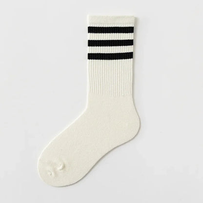 Calcetines de algodón a rayas con cuello redondo - Jacquard, 8 colores, unisex UE 36-43, estilo skate urbano