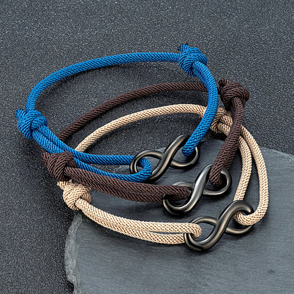 Infinity Duo Bracelet Adjustable Black Rope & Steel