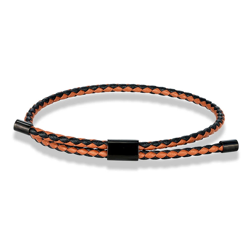 Braided Leather & Steel Adjustable Bracelet – Unisex Charm Style