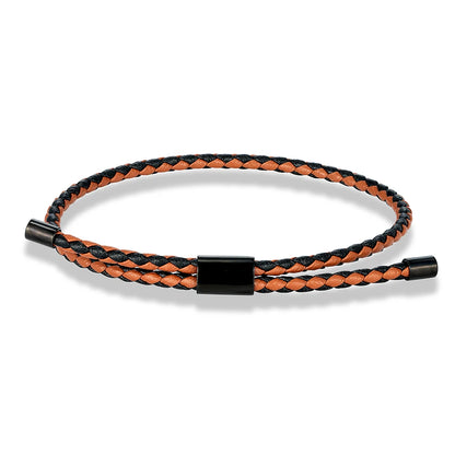 Braided Leather & Steel Adjustable Bracelet – Unisex Charm Style