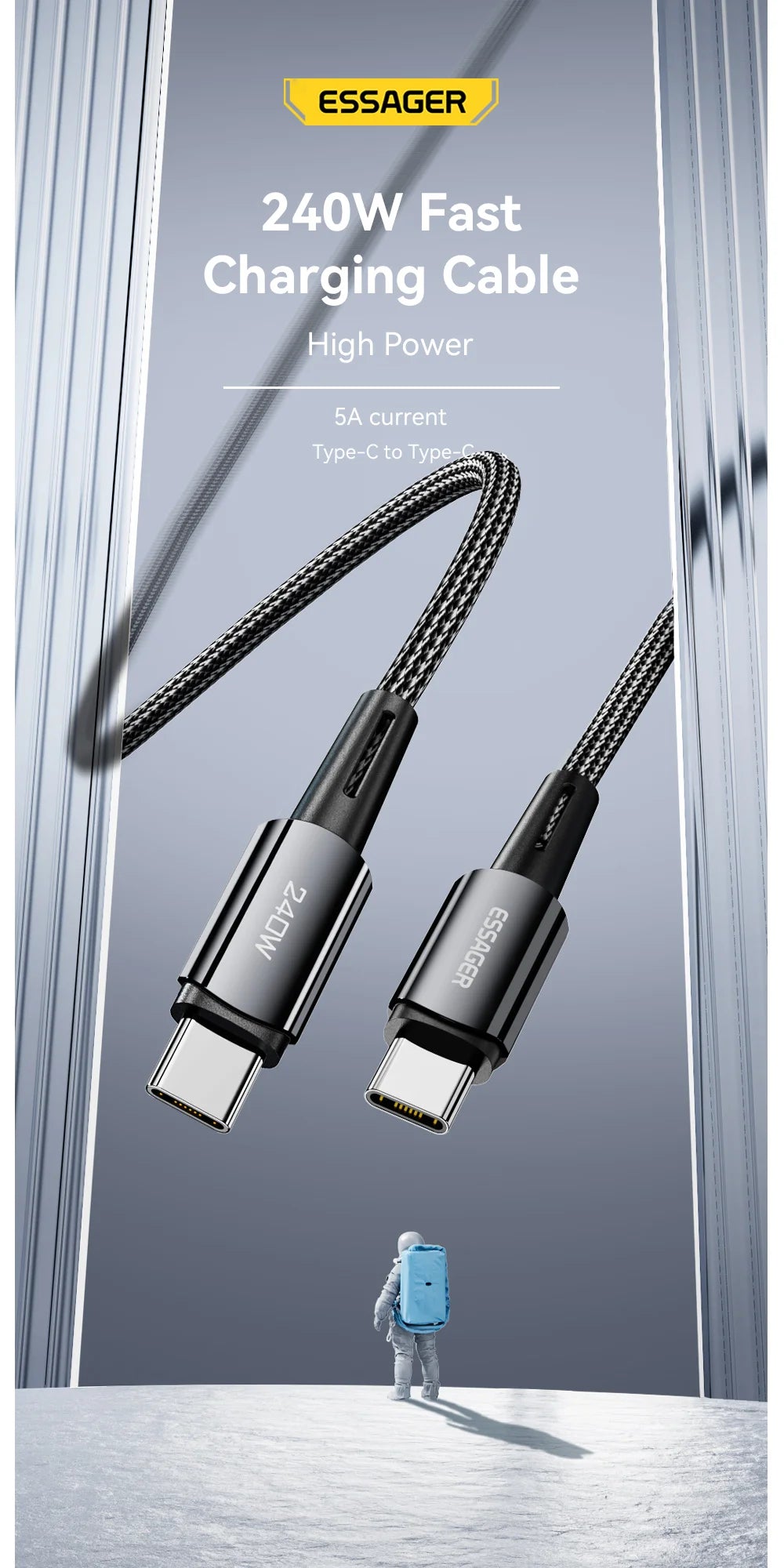 Cable USB-C a USB-C 240W - Carga Rápida 6A, PD 3.1