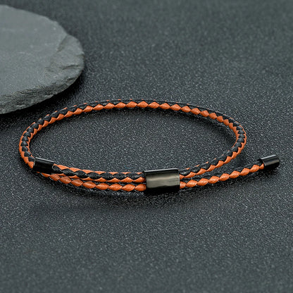 Braided Leather & Steel Adjustable Bracelet – Unisex Charm Style